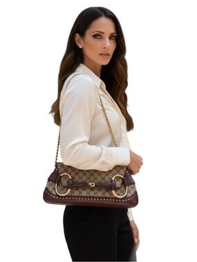 Gucci Horsebit Bag Tom Ford Era Vintage GG Canvas Clutch on Chain Burgundy